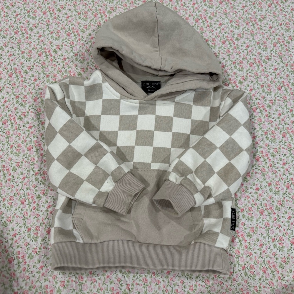 Little Bipsy Tan and White Checkered Hoodie